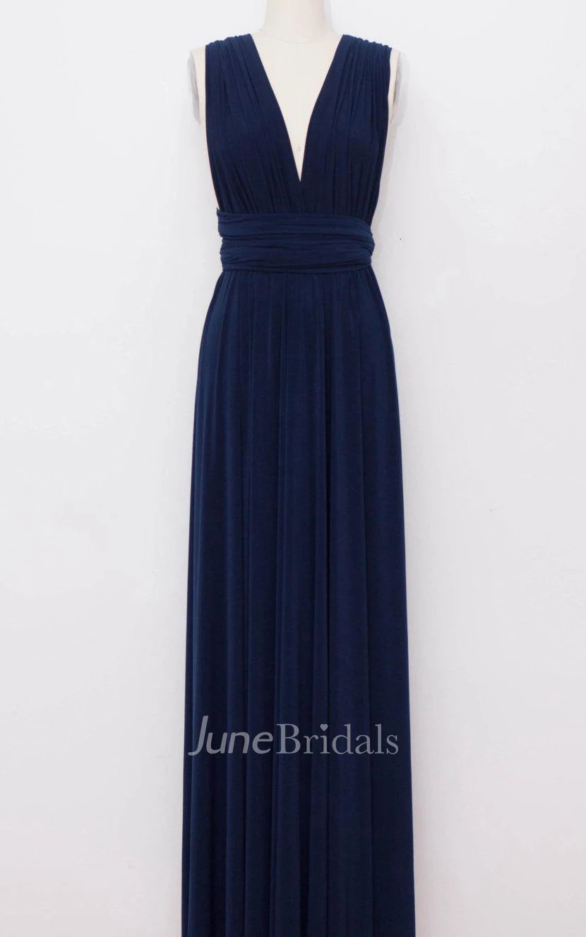 Navy Blue Floor-length Jersey Dress
