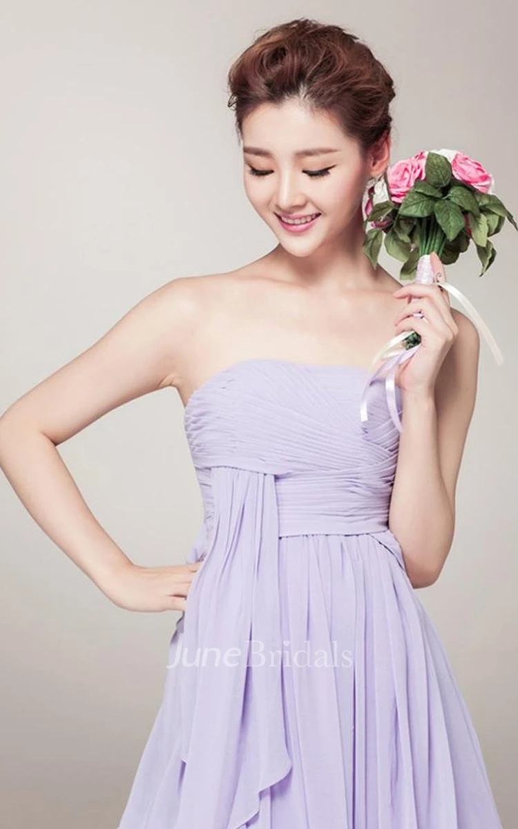 Chic Strapless Ruched Short Dress With Drapping