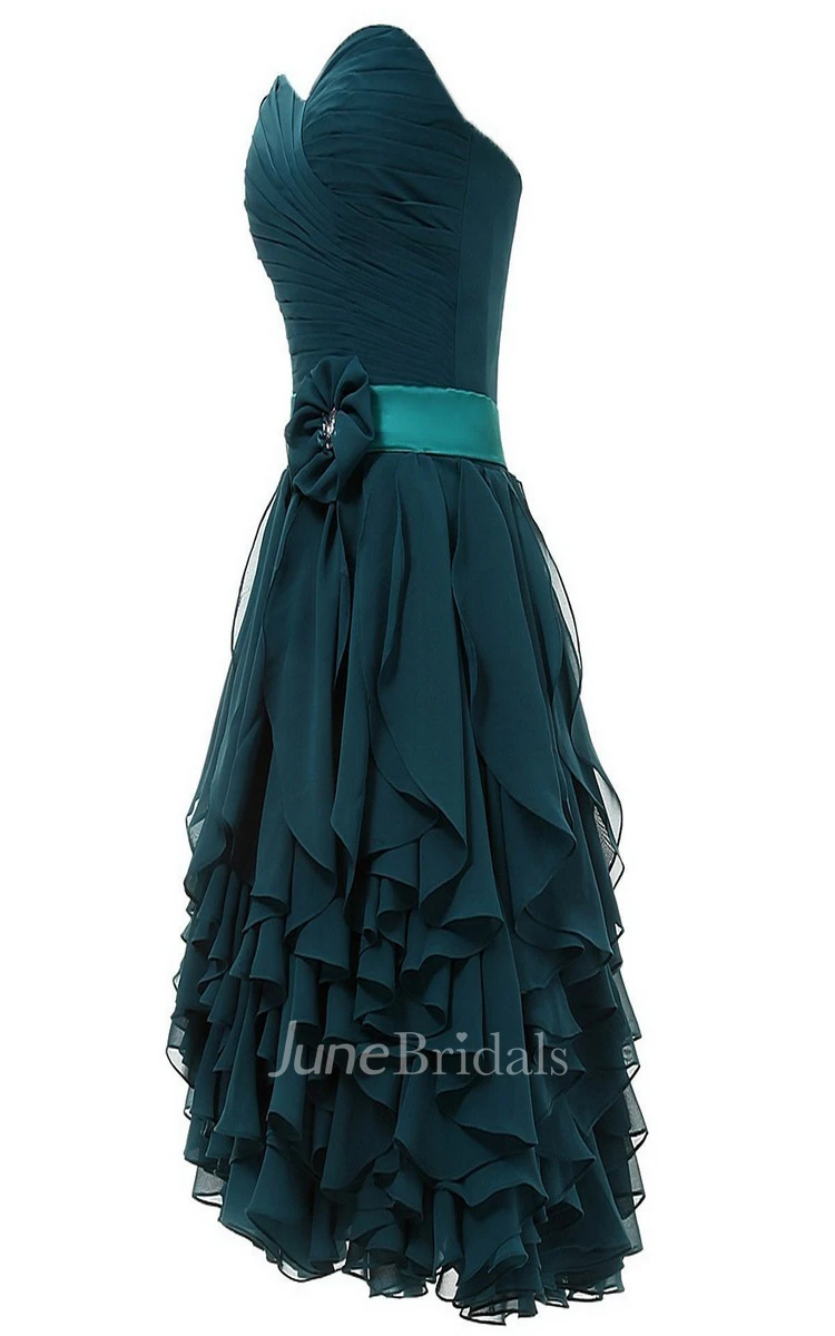 Sweetheart Layered Ruffle Wedding Dress With 3-D Flower