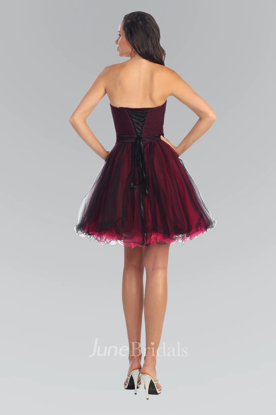 A-Line Mini Sweetheart Tulle Lace-Up Dress With Ruching And Waist Jewellery