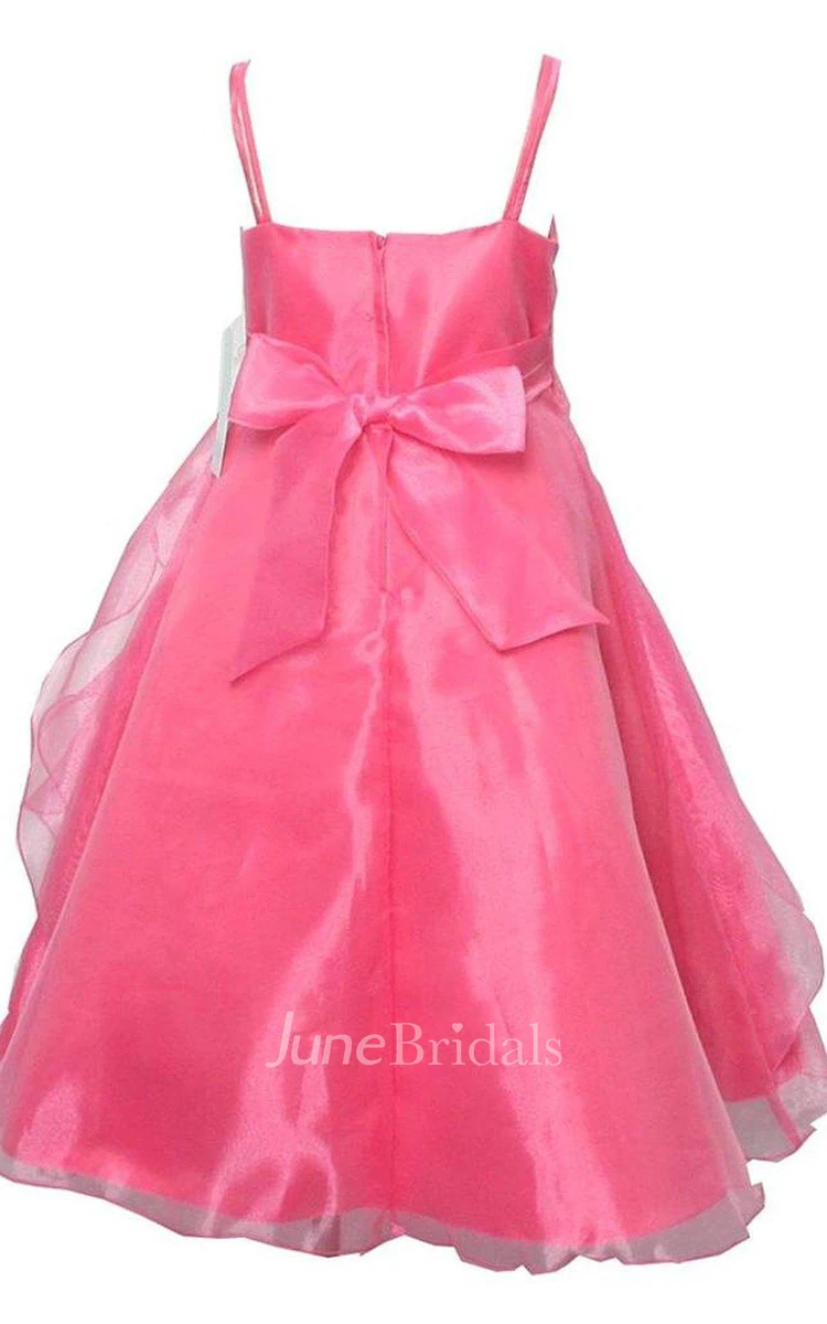 Sleeveless A-line Ruffled Dress With Flower and Straps