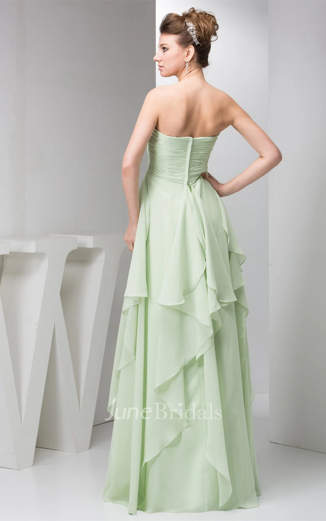 Strapless Empire Chiffon Maxi Dress with Draping and Sequined Top