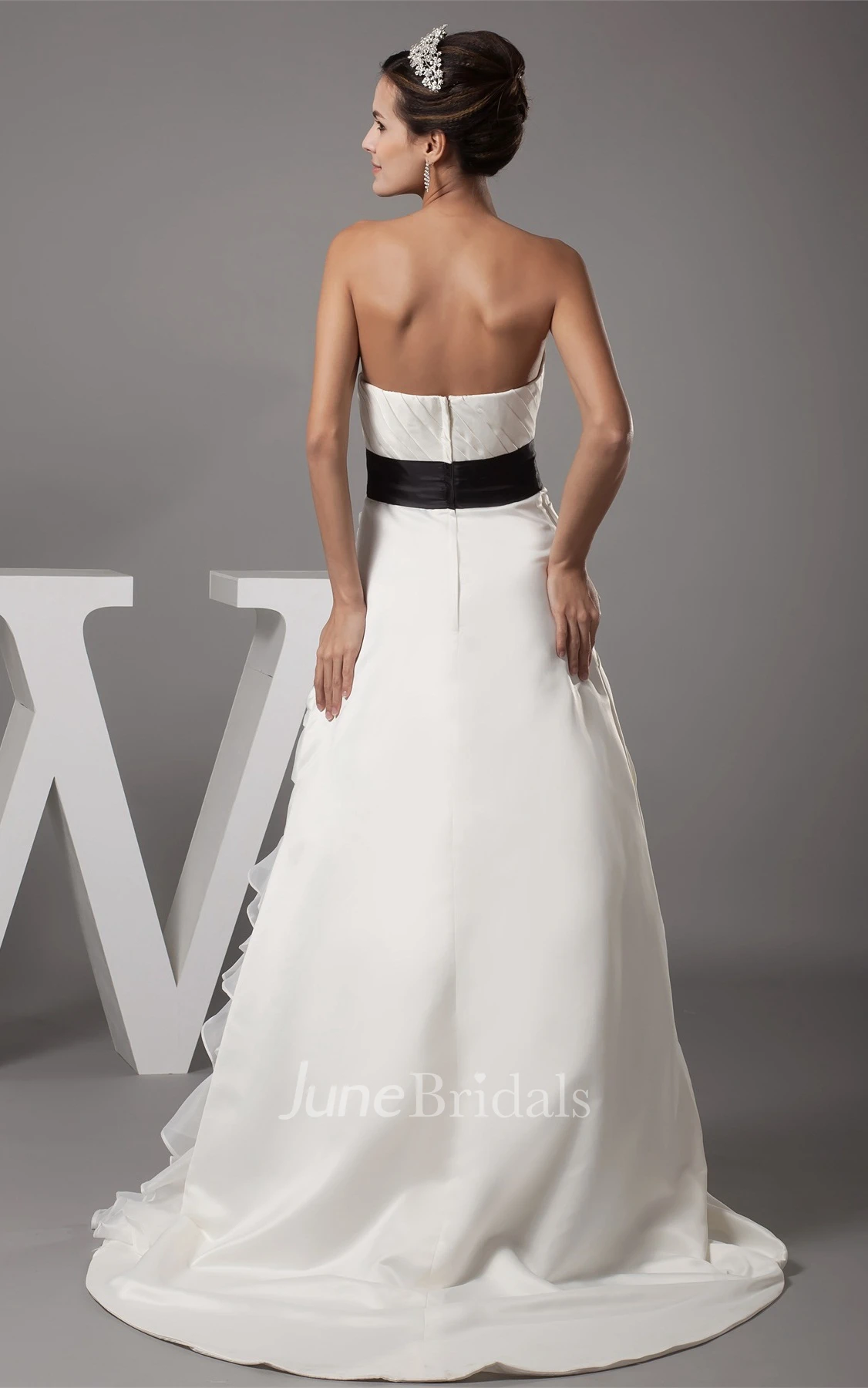 Strapless Ruched A-Line Dress with Bow and Cascading Ruffles