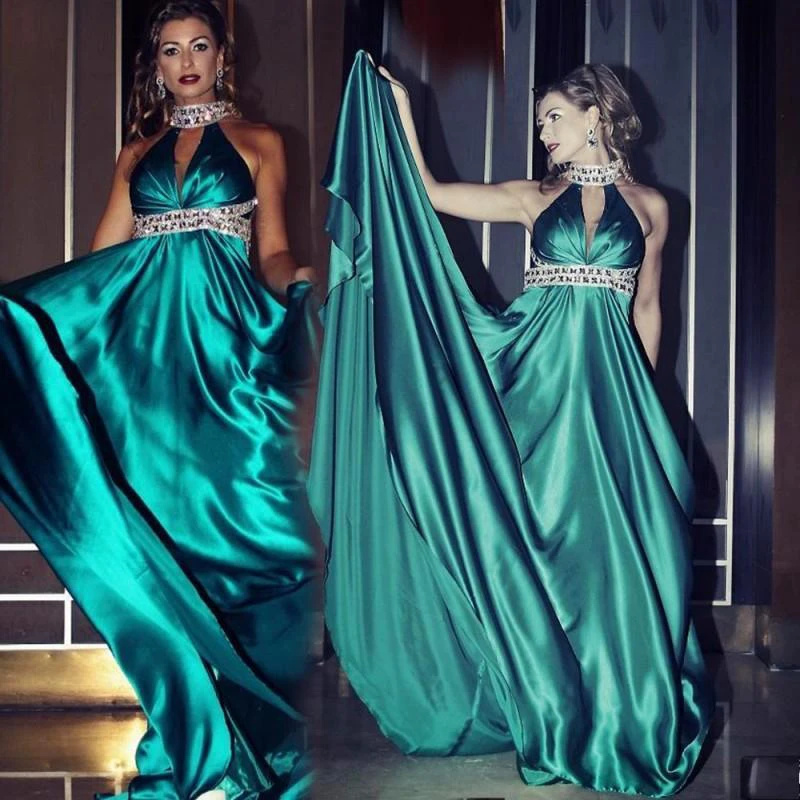 Glamorous High Neck Sleeveless Prom Dress With Crystals