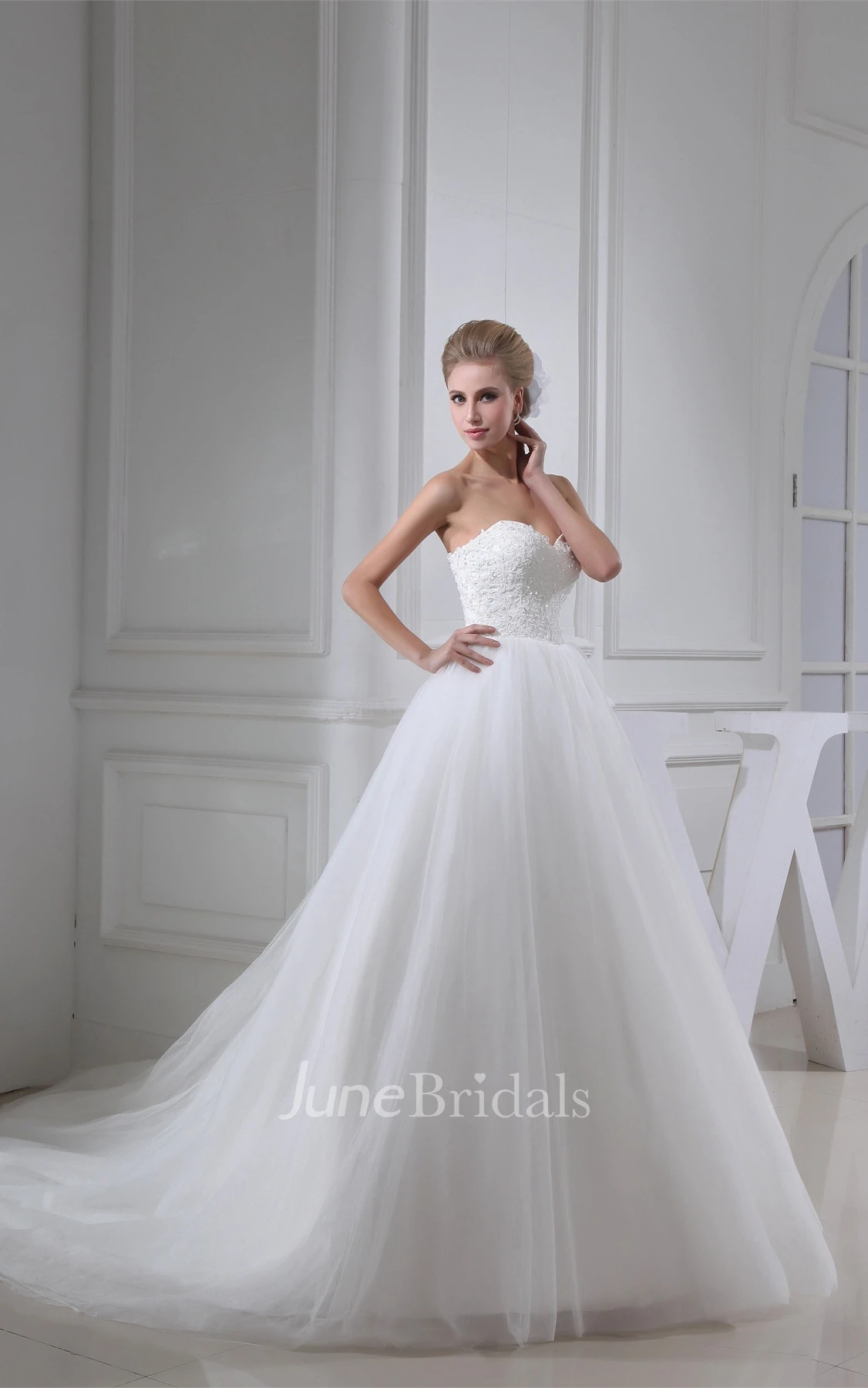 Sweetheart A-Line Ball Gown with Appliques and Tulle Overlay