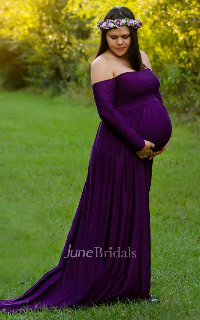 Off-the-shoulder Long Sleeve Jersey Maternity Dress