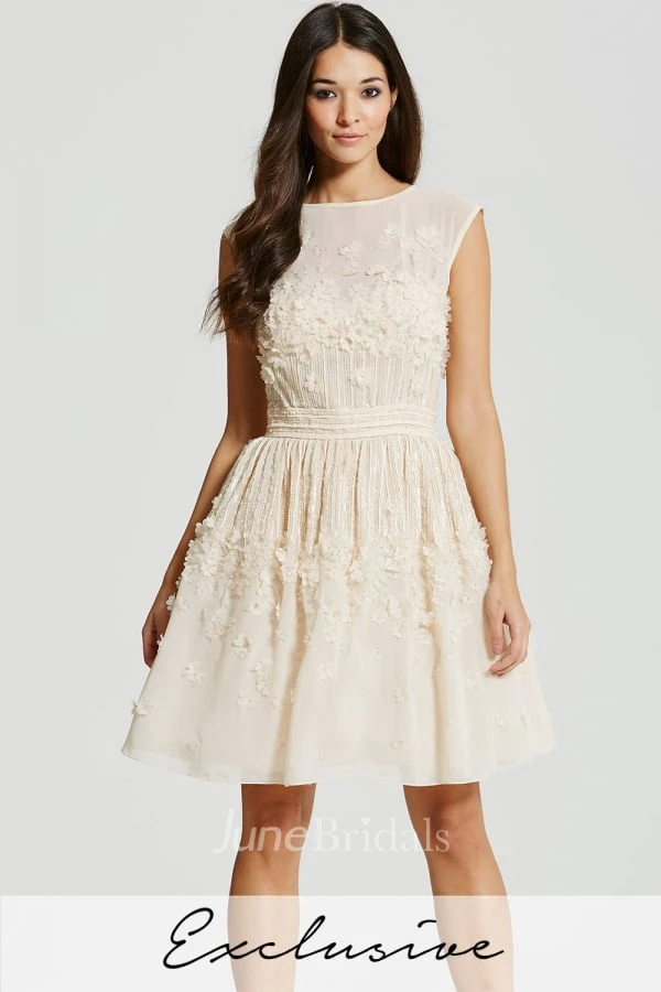 Short A-Line Floral Jewel Neck Sleeveless Chiffon Bridesmaid Dress