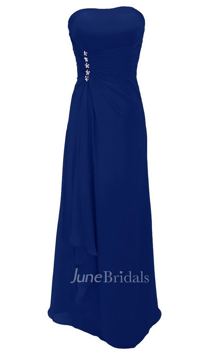 Strapless Tiered Chiffon Dress With Draping and Beading