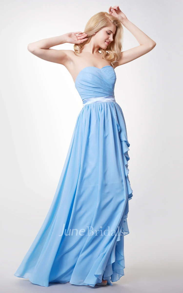 Crisscross Sweetheart A-line Chiffon Long Dress With Satin Sash
