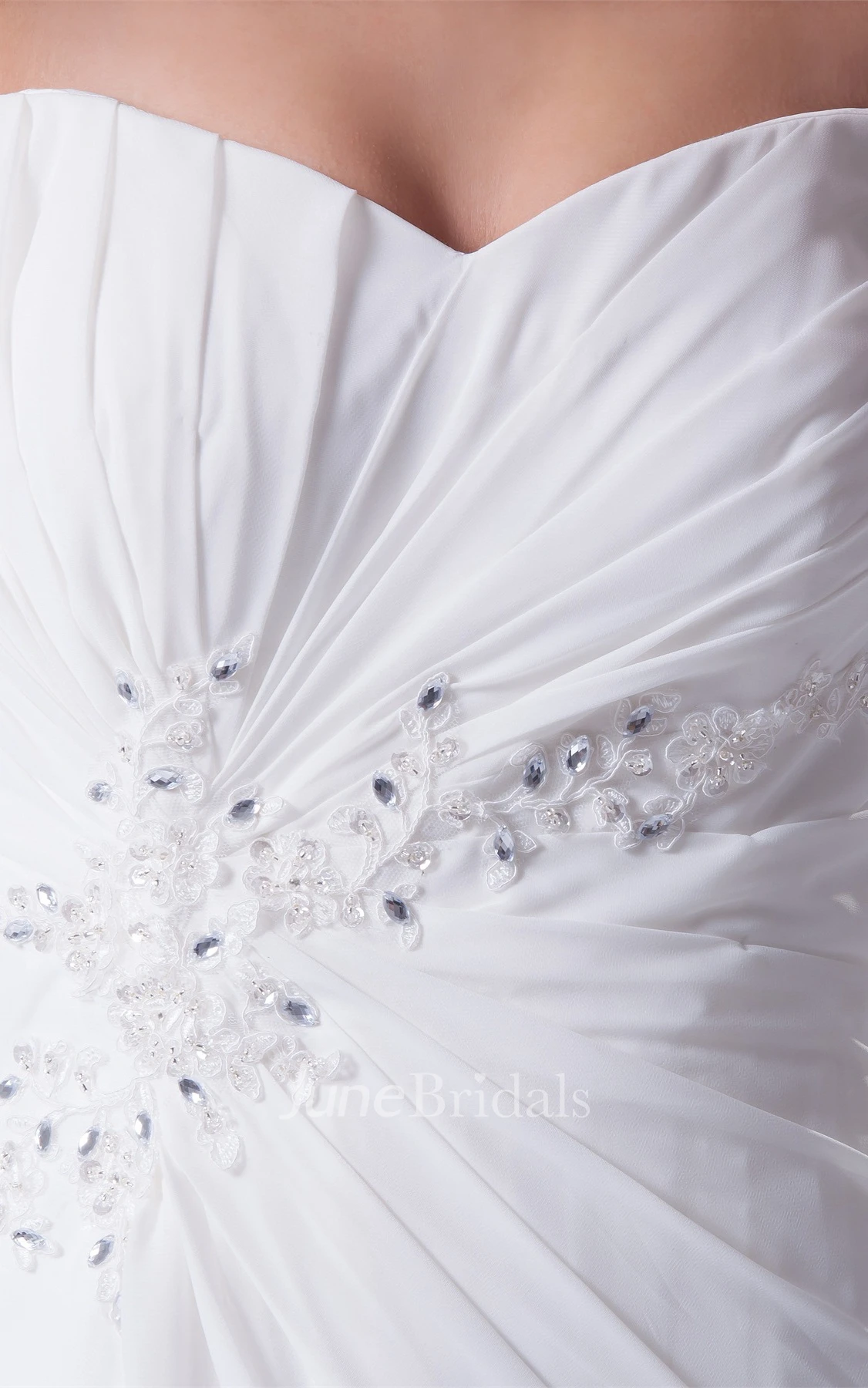 Strapless Chiffon Pleated Maxi Dress with Beading and Central Ruching