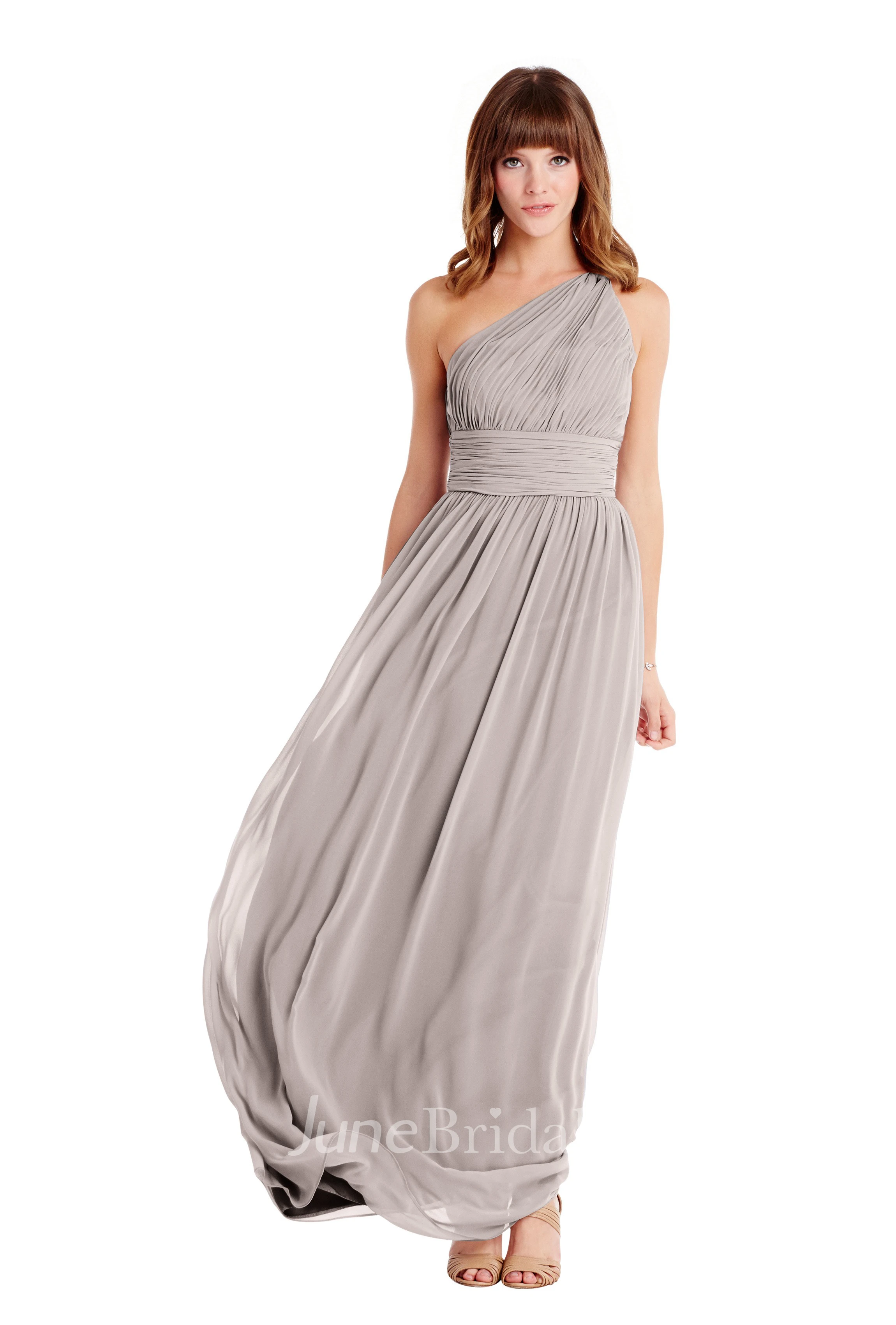 Floor-Length One-Shoulder Ruched Sleeveless Chiffon Muti-Color Convertible Bridesmaid Dress