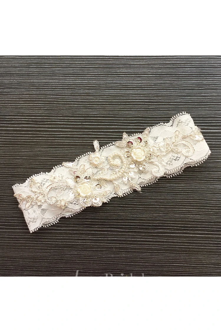 Beaded Pearl Lace Applique Stretch Sexy Garter Within Within 16-23inch