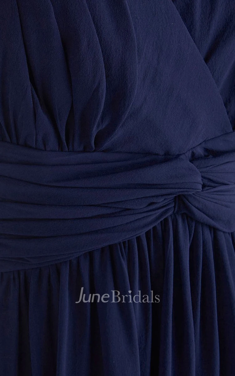 V-neck Pleated Chiffon A-line Gown With Ruched Band