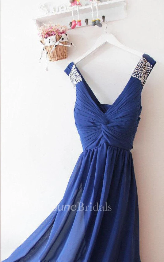 Long Chiffon Royal Blue Sexy Prom Dresses With Low Back And Sequin