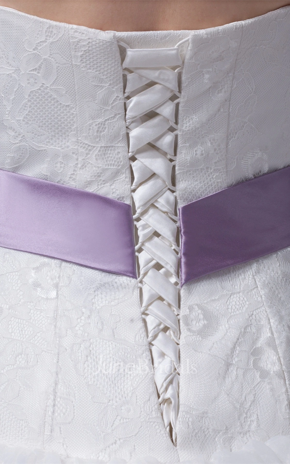 Strapless Ruffled Ball Gown with Bow and Appliques