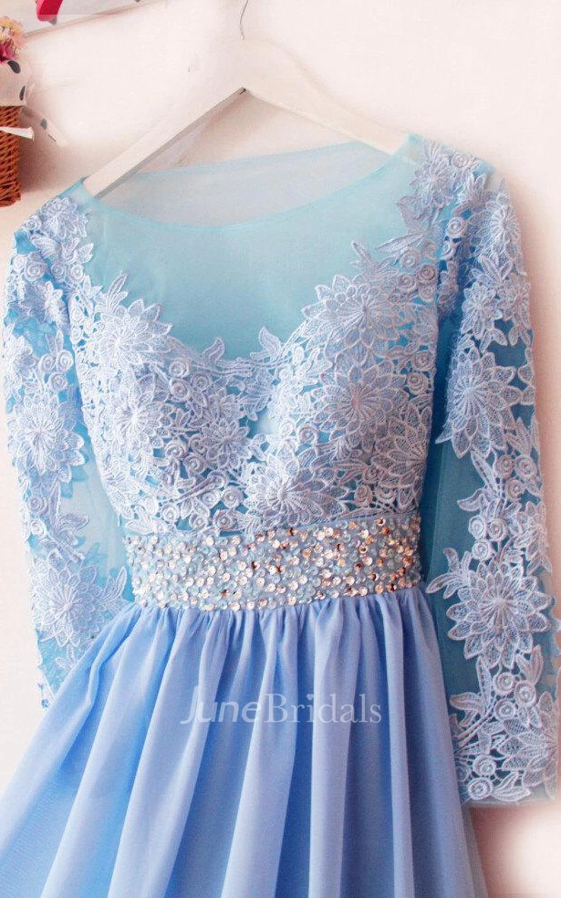 Charming Long Sleeved Chiffon Dress With Appliques And Sequins