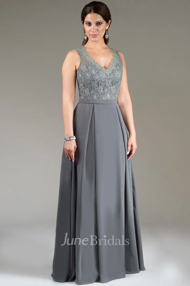 V-neck Sleeveless Lace Mother of the Bride Dress With Keyhole