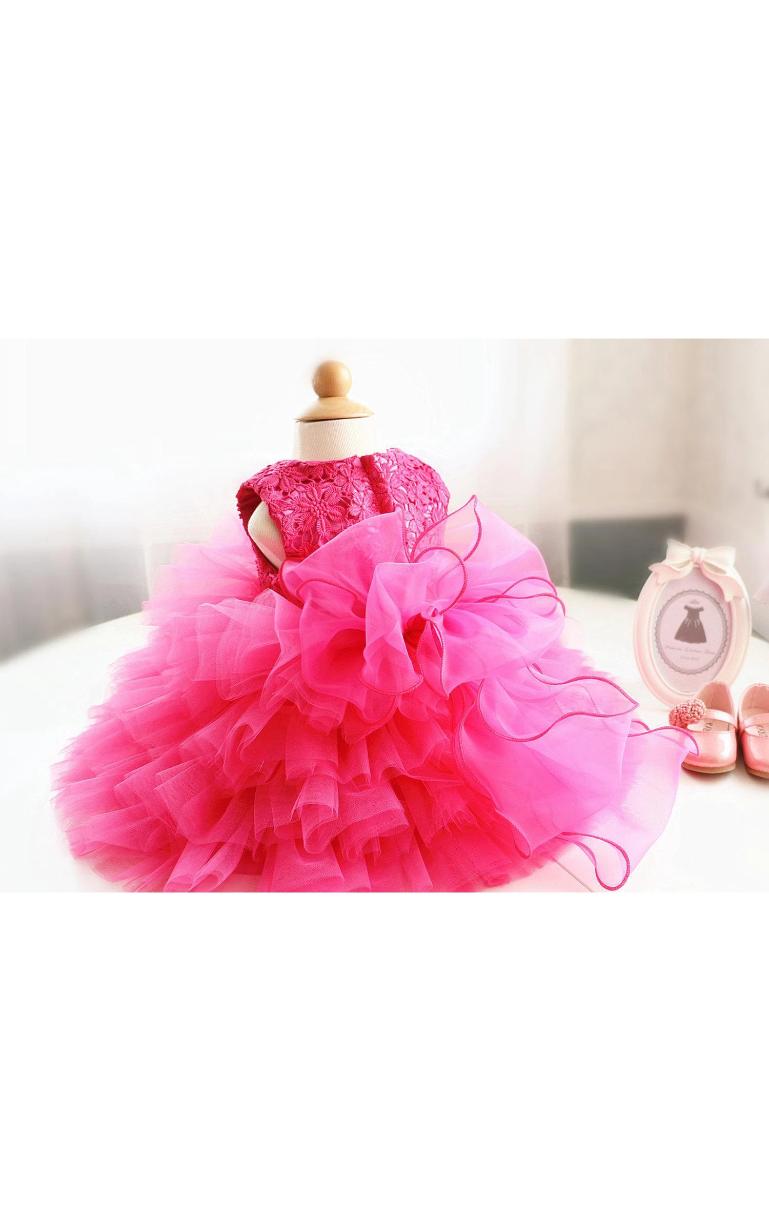 Sleeveless High Neck Ruffled Organza Dress With Lace Top