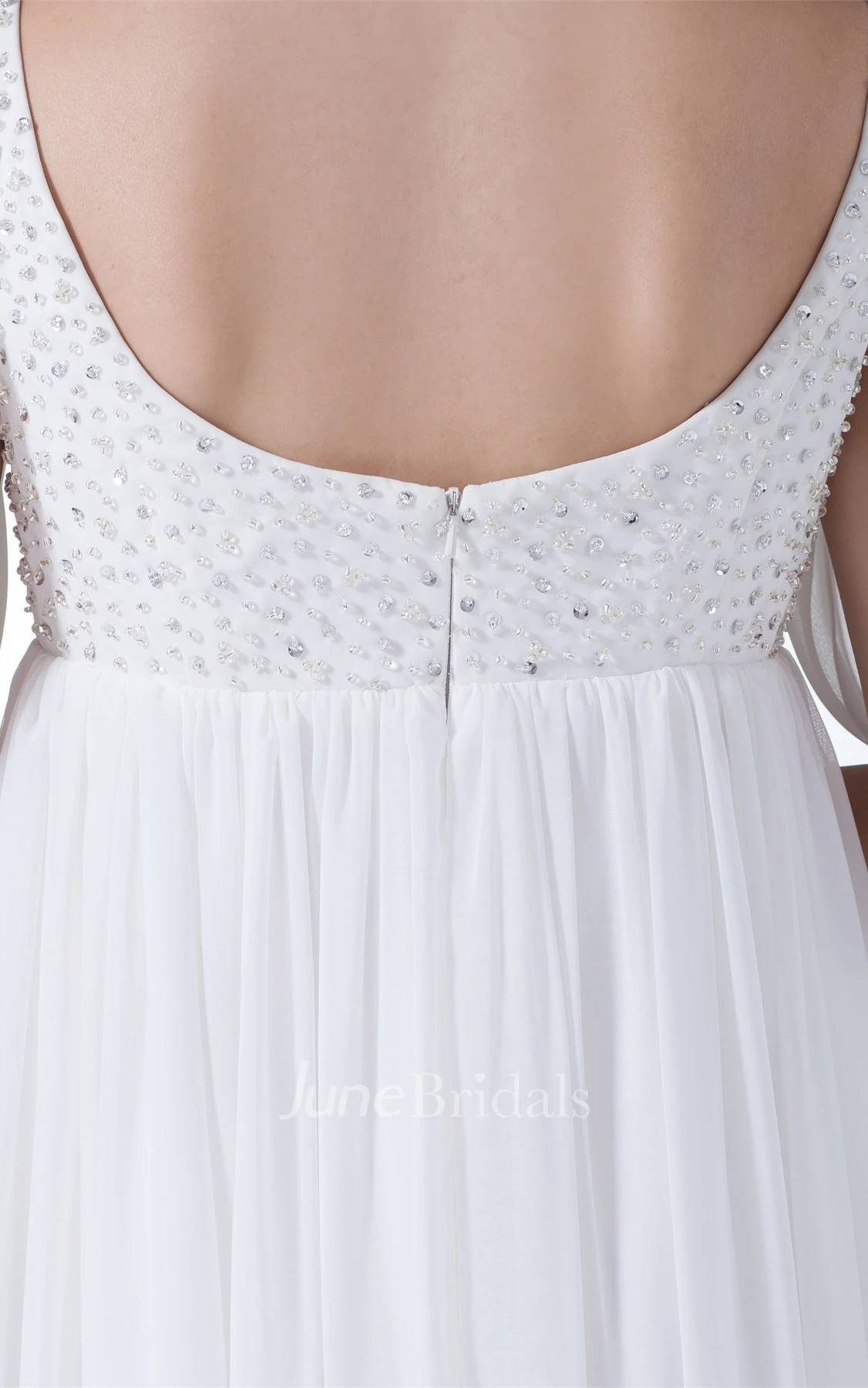 Strapped Plunged Empire Dress with Rhinestone and Pleats