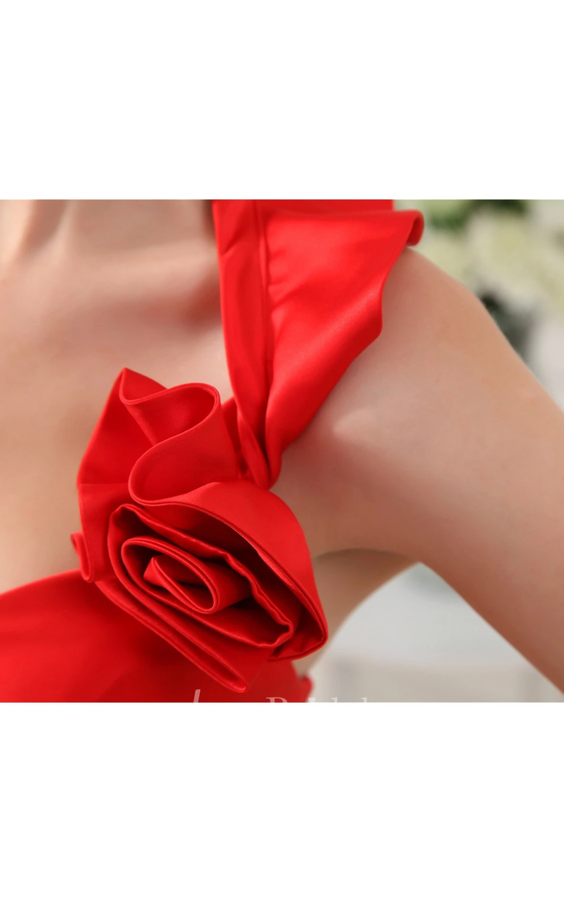 Body-Fitting Side-Ruching Mini Dress with Flower and Halter