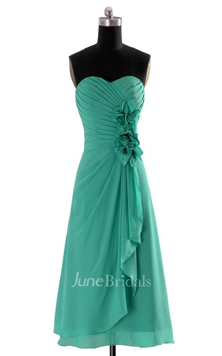 Sweetheart Layered Chiffon Dress With Flowers