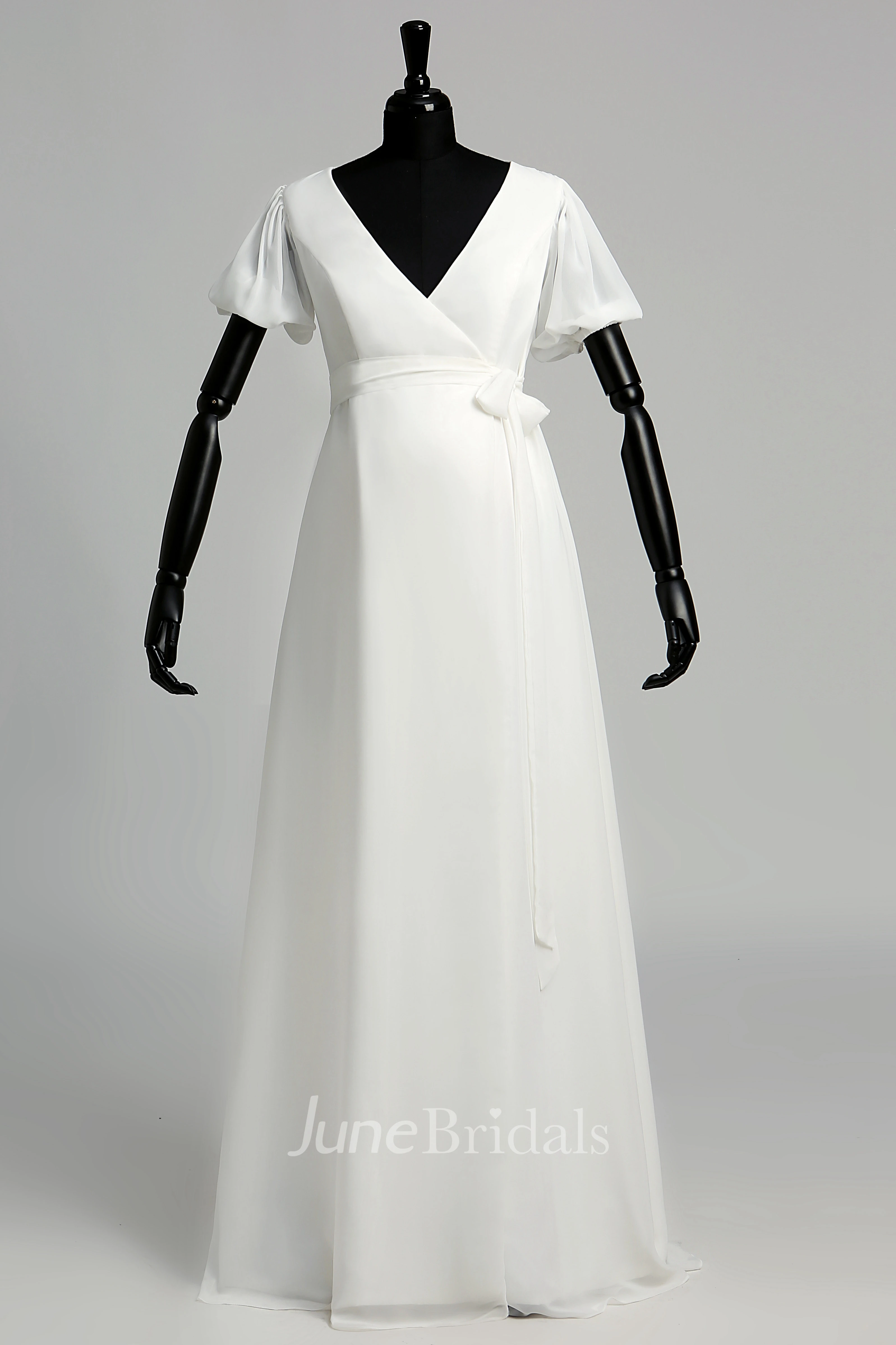 Puf Style Sleeve V-neck Long Chiffon Maternity Wedding Dress