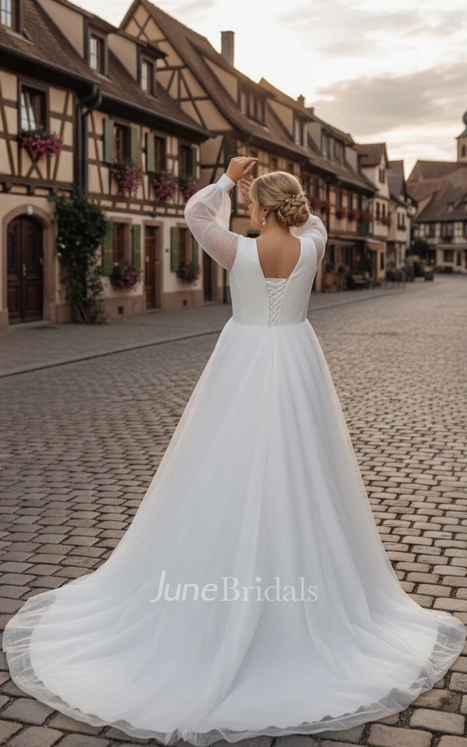 Modest Plus Size Long Sleeve Winter Wedding Dress Simple Casual A-Line V-Neck Pleated Bridal Gown
