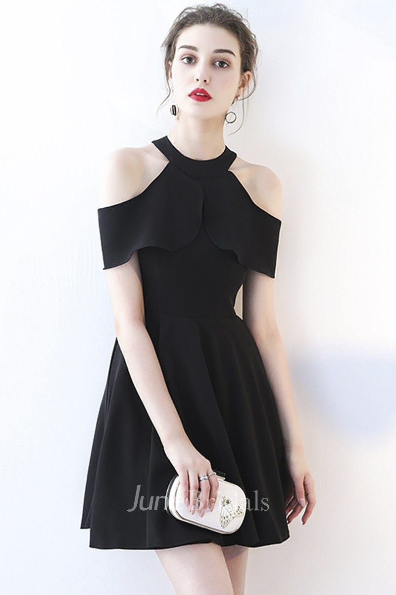 A line Little Black Dress With Adorable Cap Sleeves And Ruching June Bridals