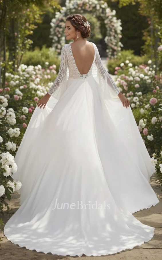 Bohemian Lace Princess Long Sleeve Bridal Gown Casual A-Line V-Neck Chiffon Spring Wedding Dress For Destination Ceremonies