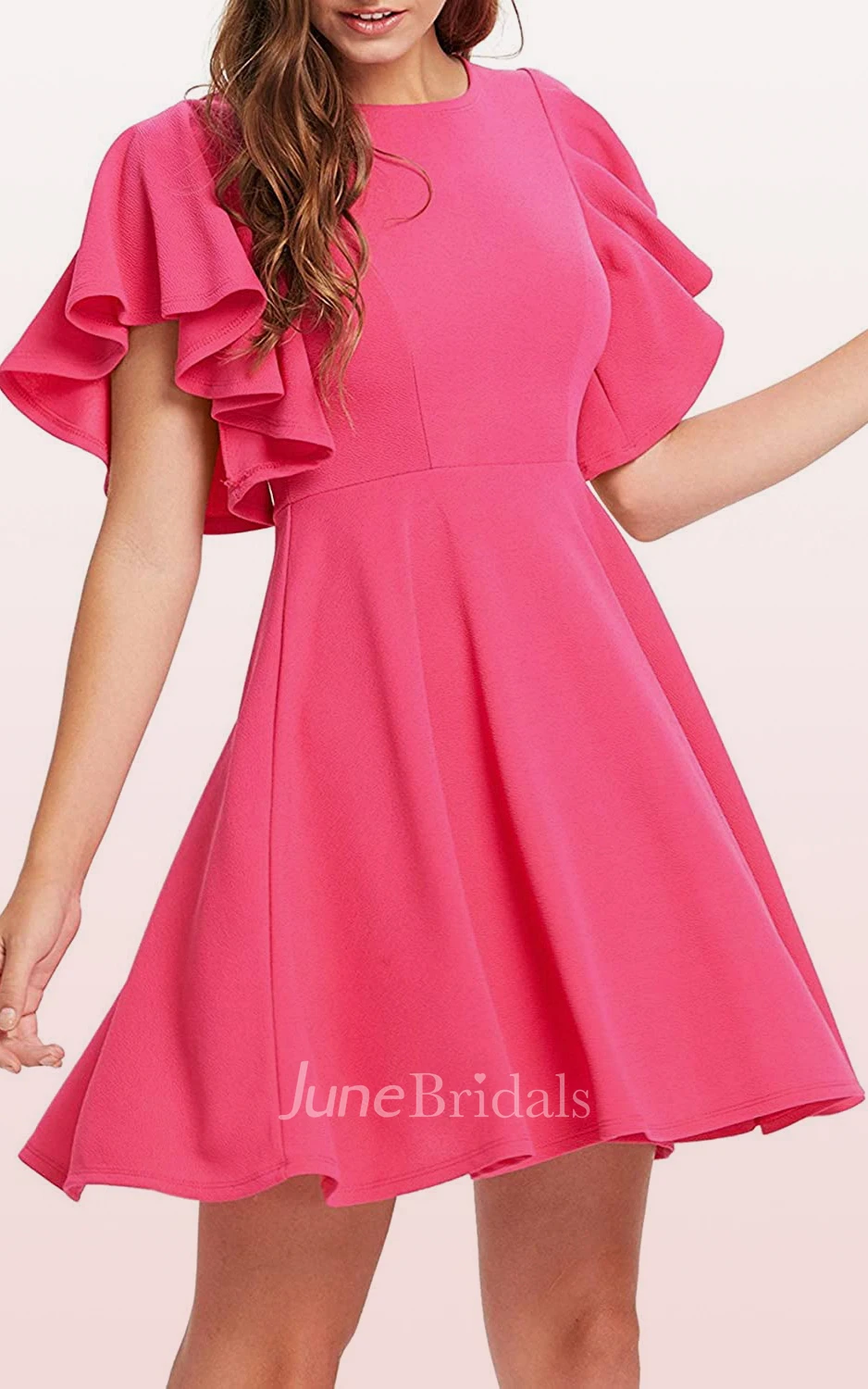 Elegant A Line Bateau Short Sleeve Knee-length Prom Cocktail Dress with Pleats