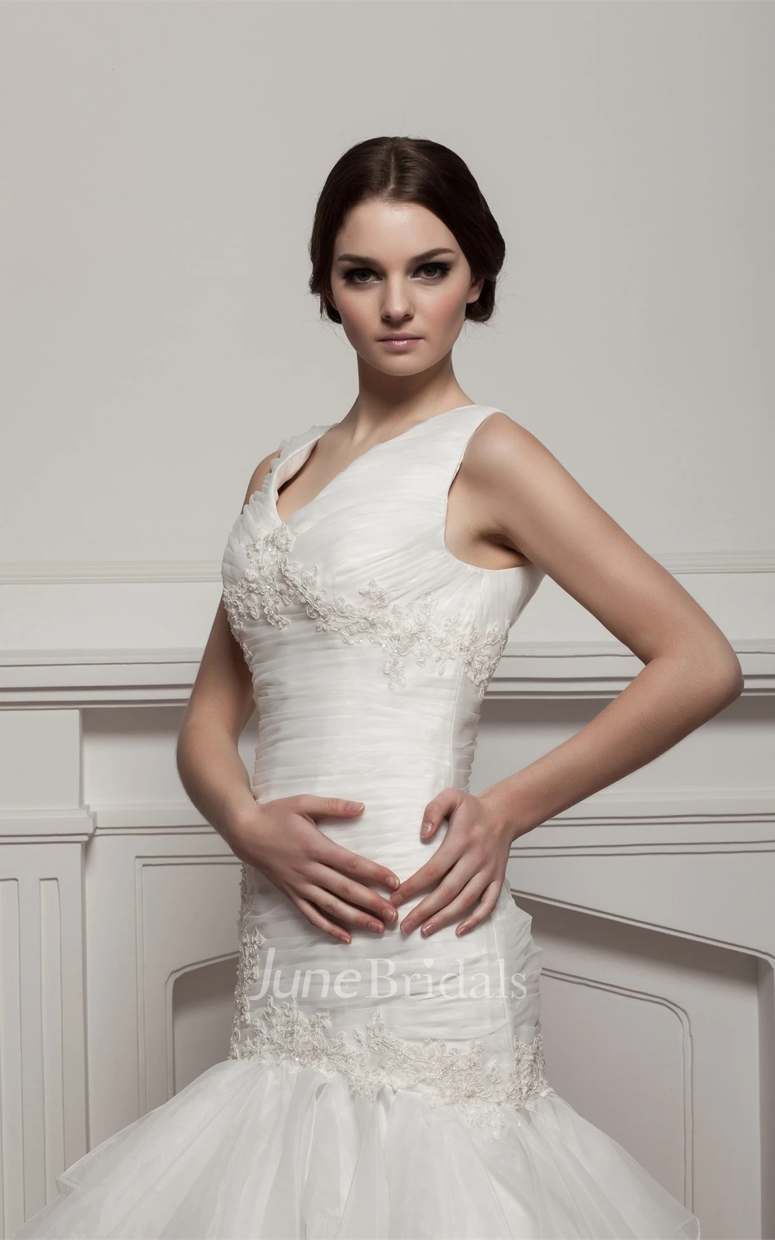 V-Neck Mermaid Ruffled Dress with Appliques and Tiers