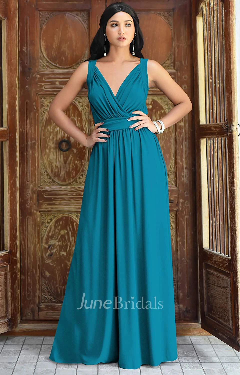 Modern A Line V-neck Chiffon Sleeveless Bridesmaid Dress