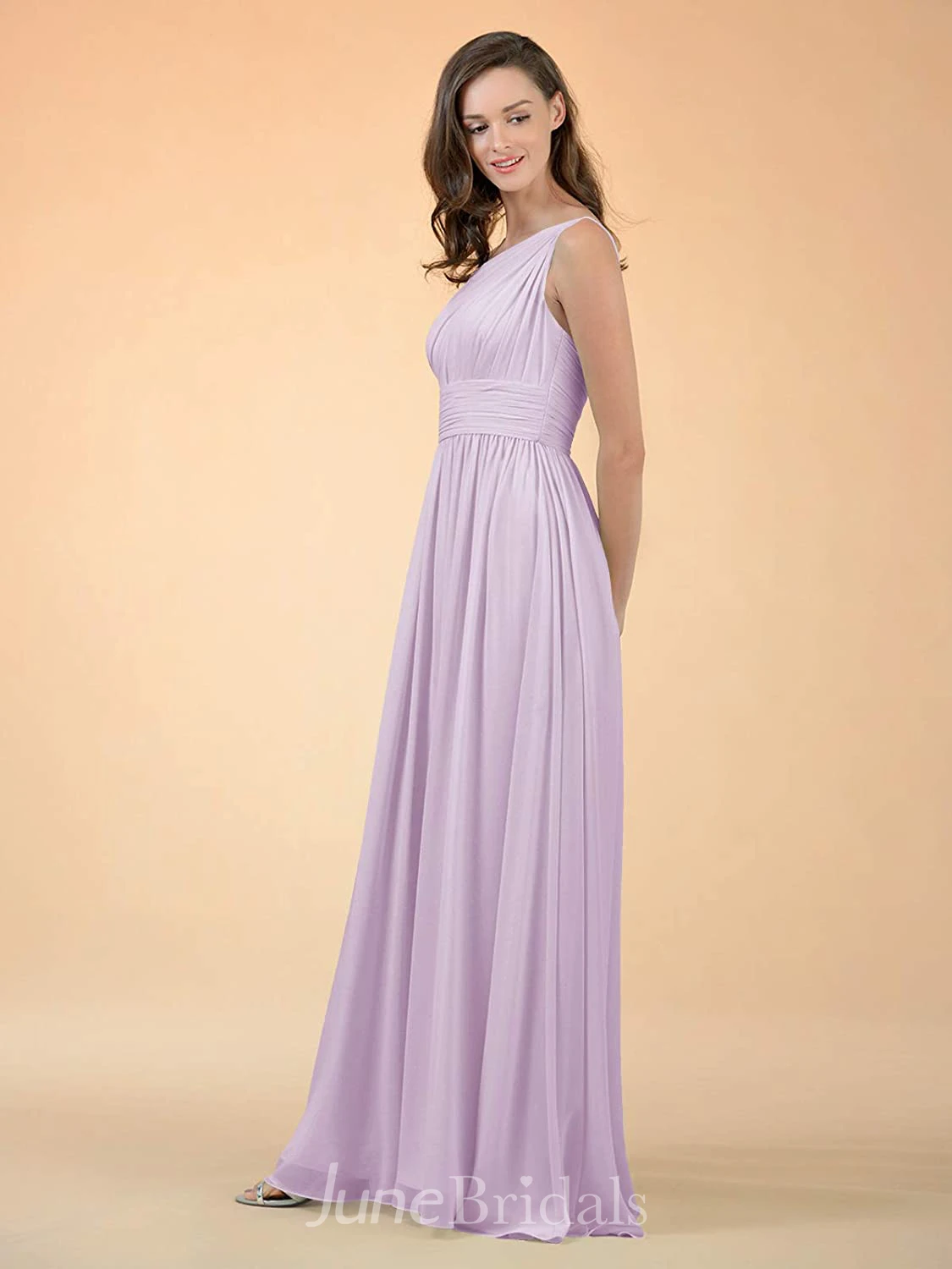 Adorable A Line One-shoulder Chiffon Sleeveless Bridesmaid Dress