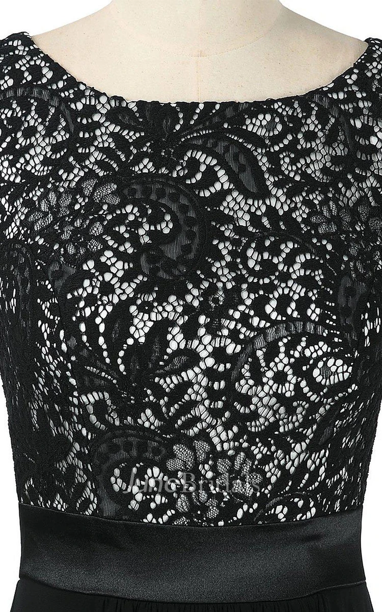 Sleeveless Chiffon Gown With Lace Bodice