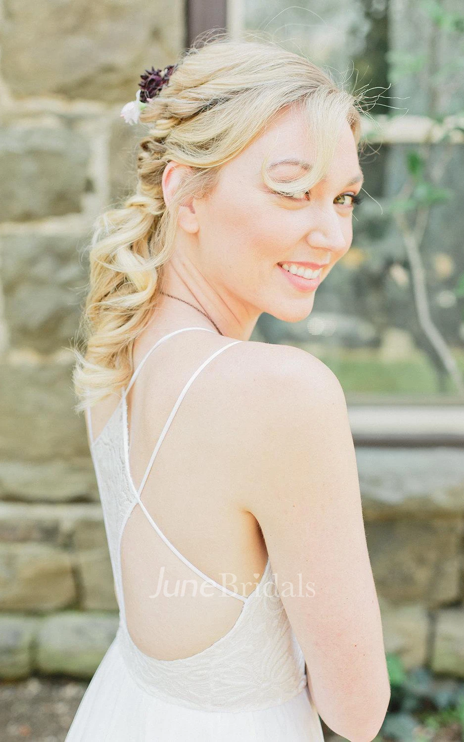 Bell Sleeve Chiffon Lace Weddig Dress