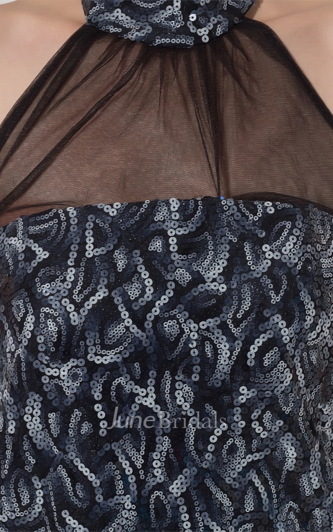 Sleeveless Mini A-Line Dress with Sequins and Collar Neckline