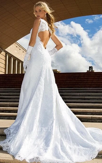 V-Neck Lace Satin Dress With Beading