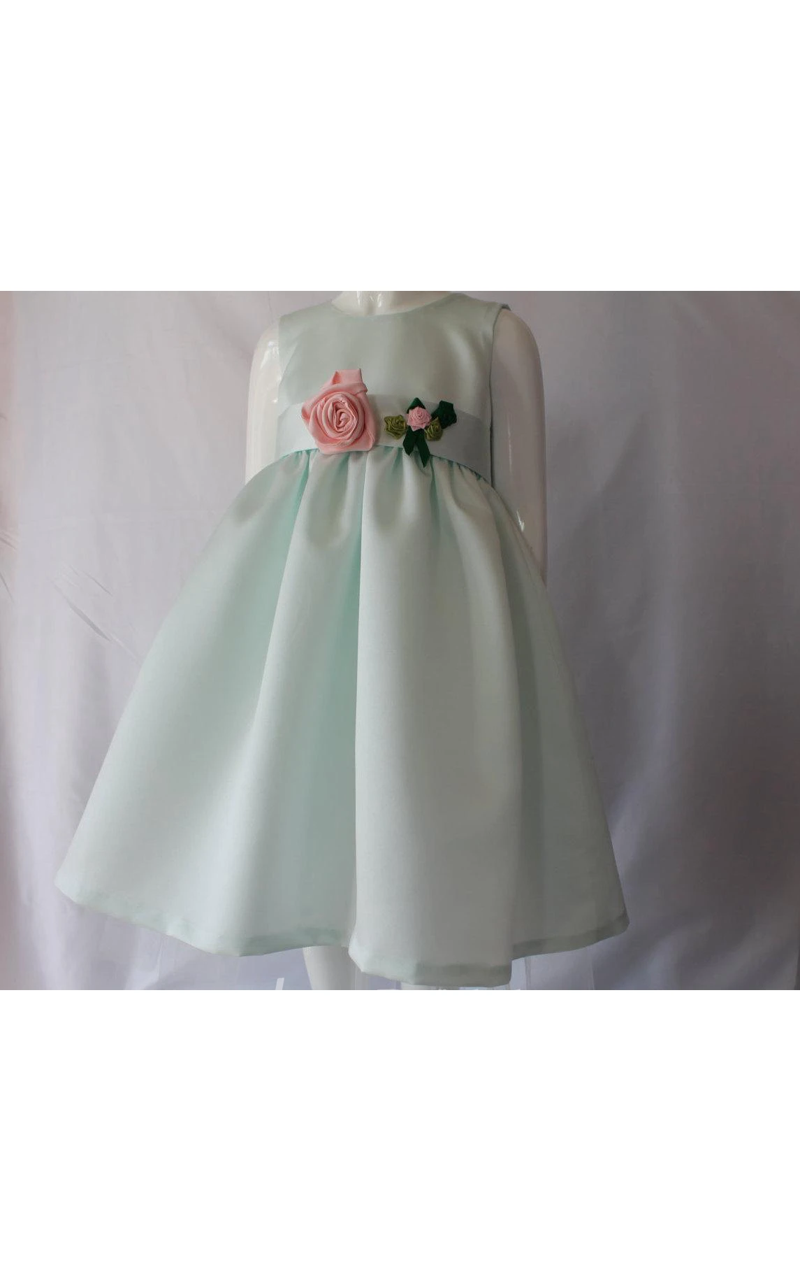 Sleeveless Jewel Neck Pleated Ankle-length Satin Dress With Handmade Flower Belt