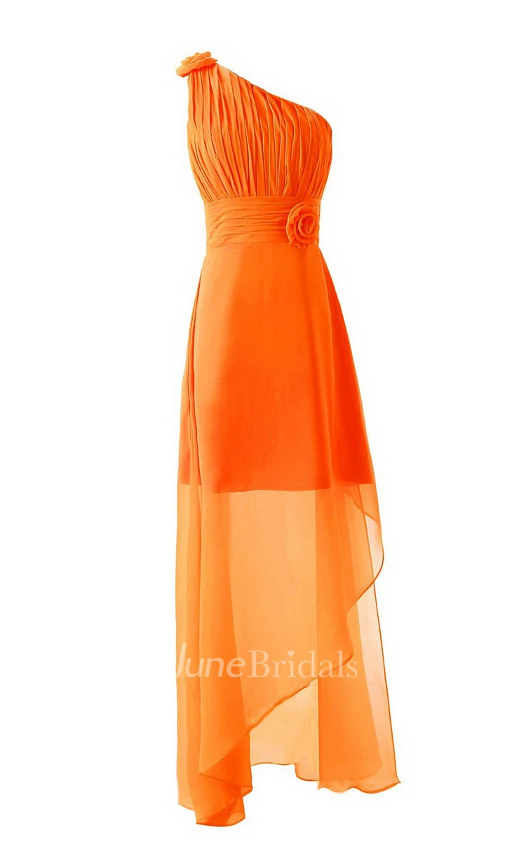 Asymmetrical One-shoulder Pleated A-line Gown With Flowers