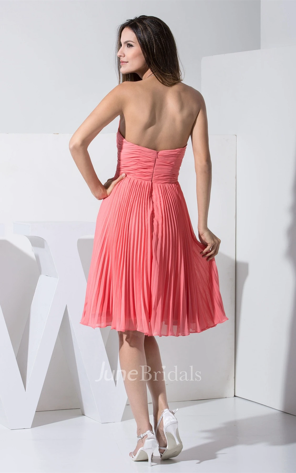 Lovely Sweetheart Knee-Length Beaded Gown with Ruching and Pleats