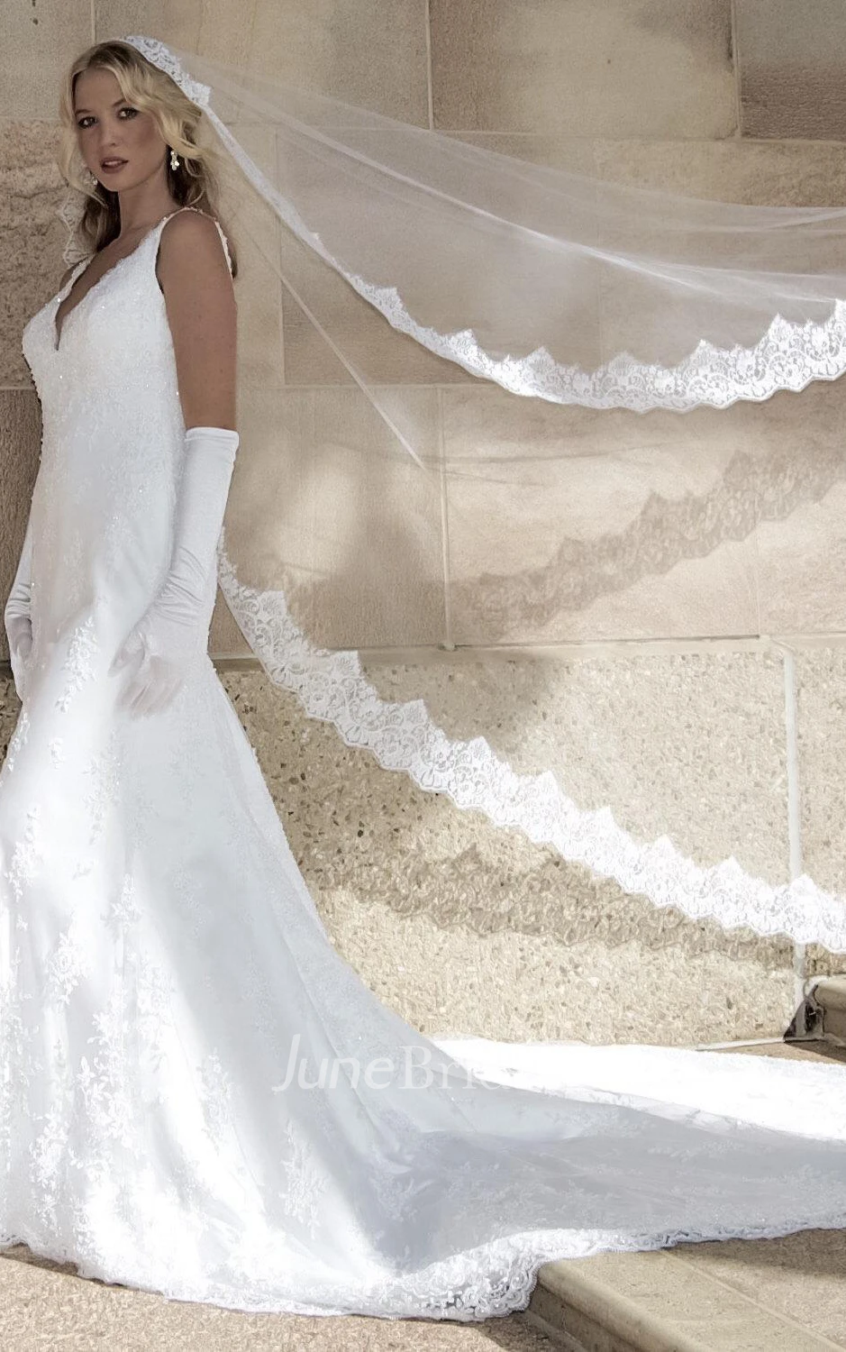 V-Neck Lace Satin Dress With Beading