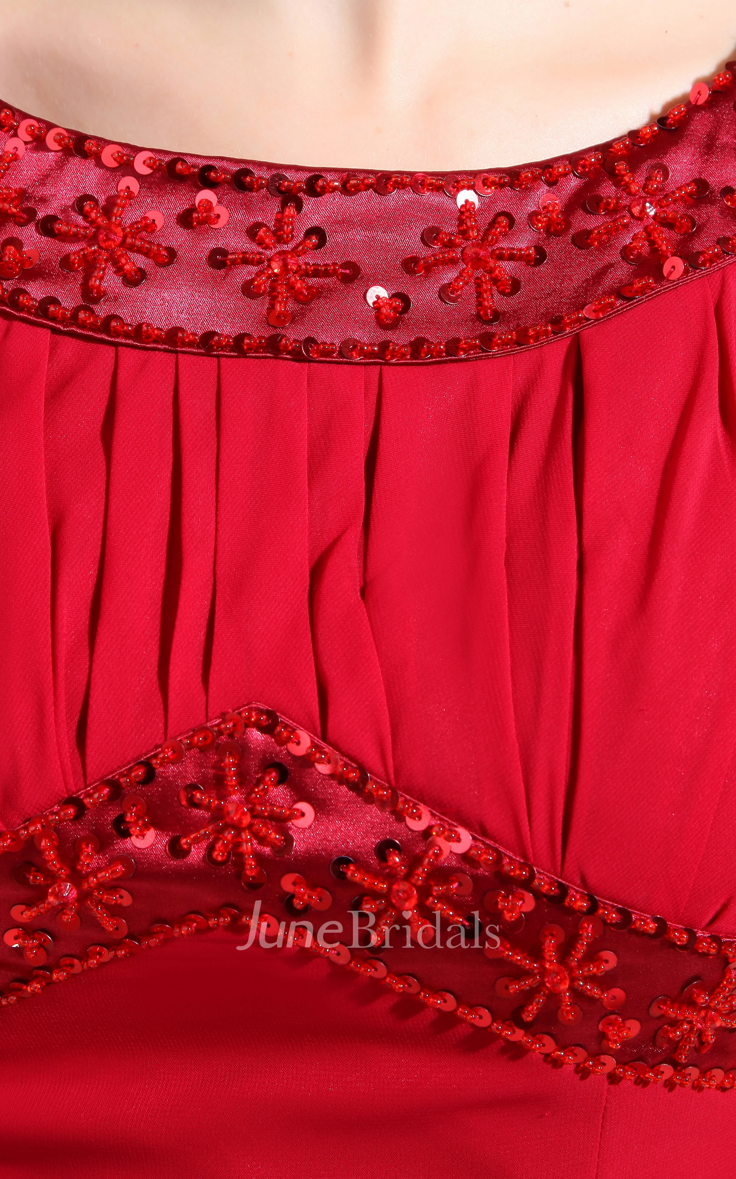 Refined High-Neck Caped-Sleeve Dress With Lace and Brush Train