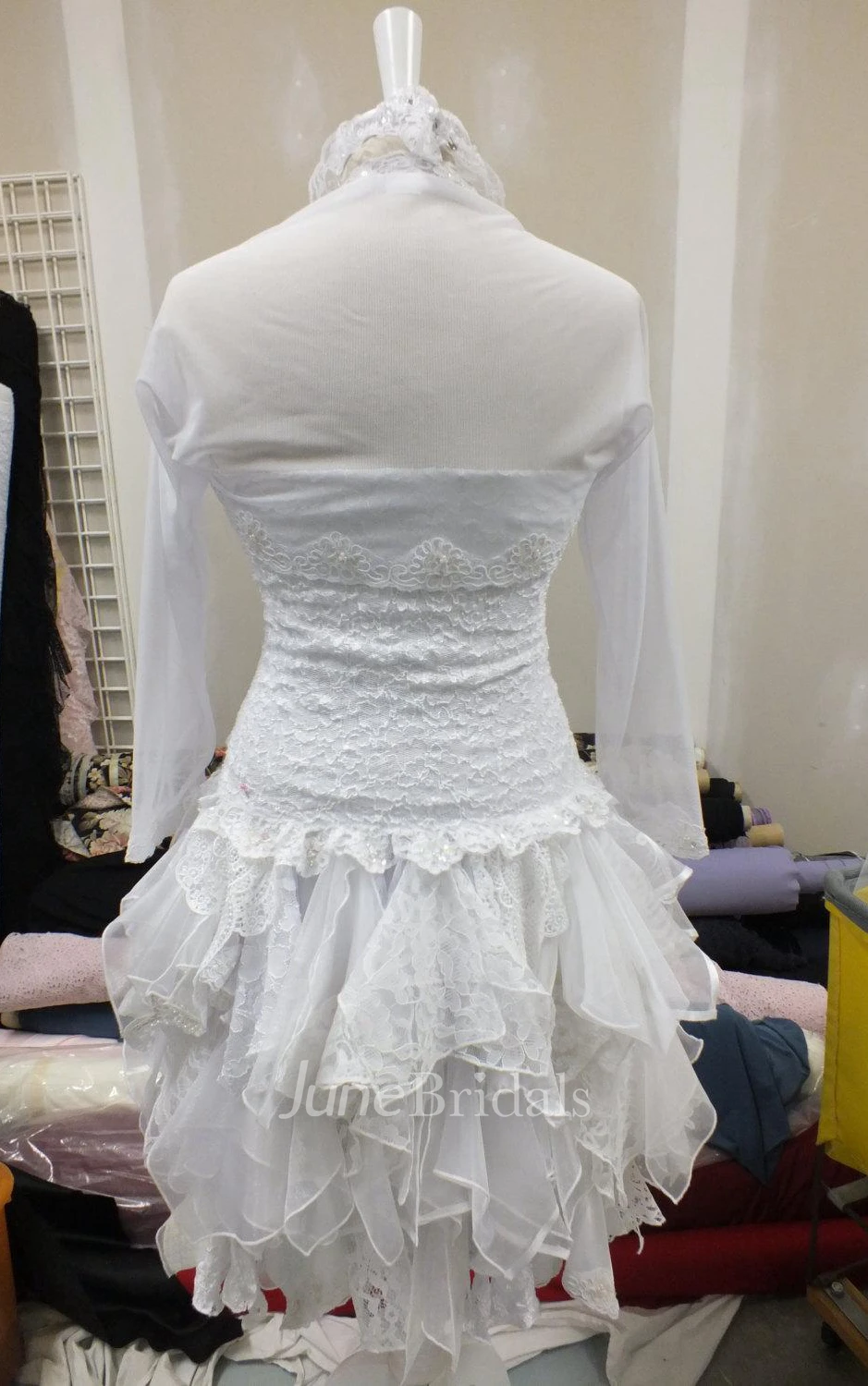 Strapless Short Ruffled A-Line Wedding Dress With Dropped Waist