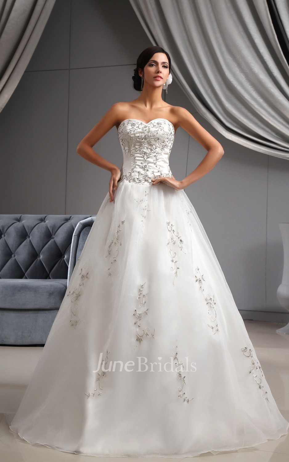 Embroidered bodice outlet wedding dress