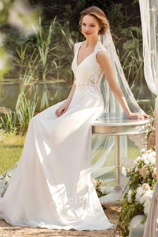 Chiffon Satin Floral Lace Wedding Dress