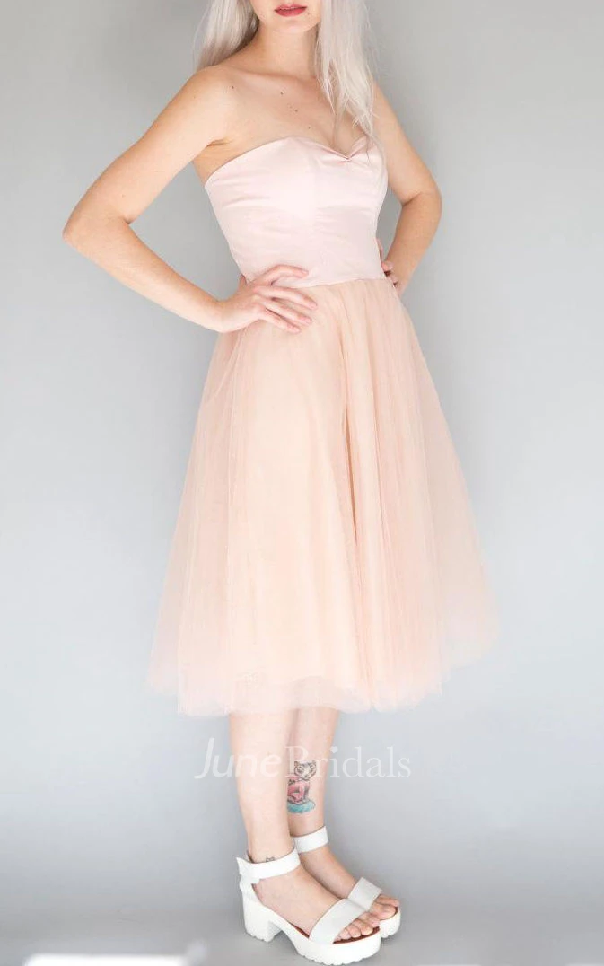 Mini Tea-length Strapped Sweetheart Tulle Dress