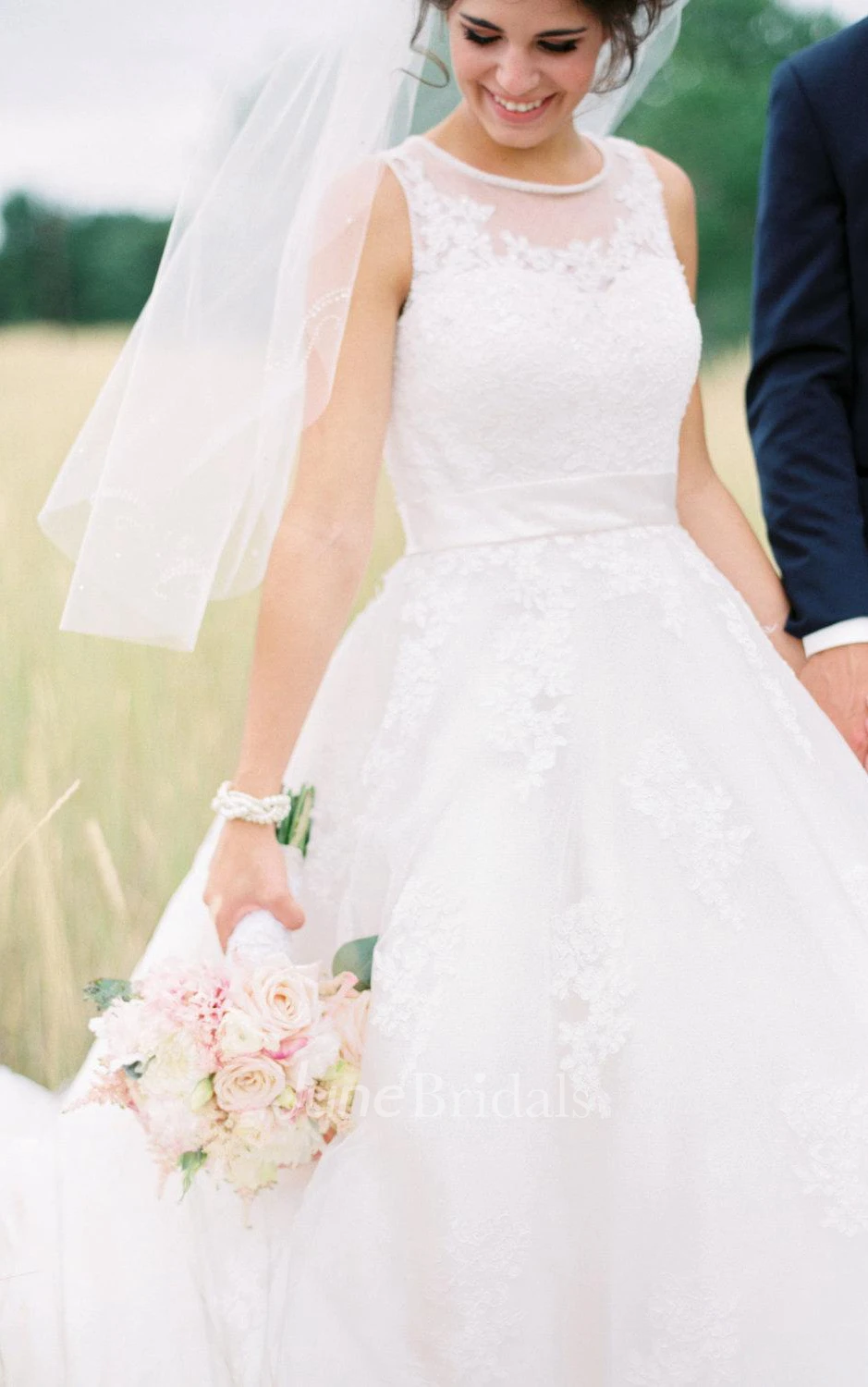 Lace Satin Weddig Dress With Illusion