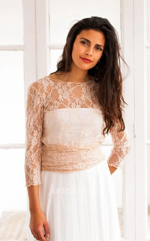 Long Sleeve Tulle Lace Jersey Satin Weddig Dress