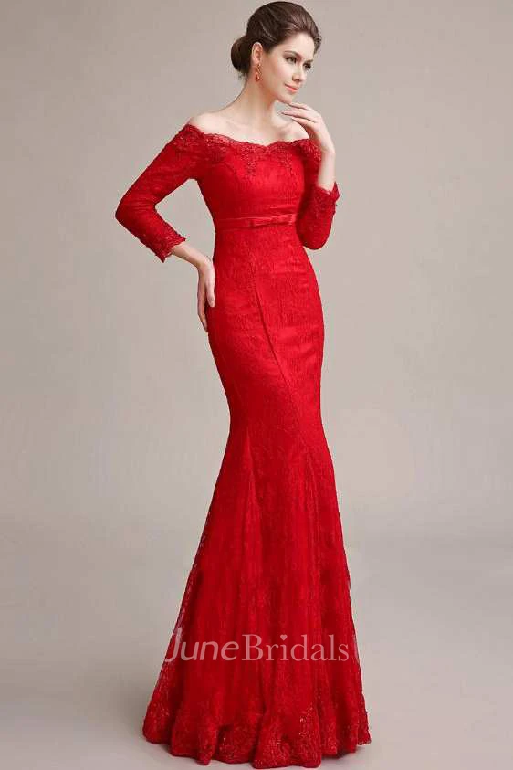 Long Sleeve Off The Shoulder Mermaid Long Lace Dress