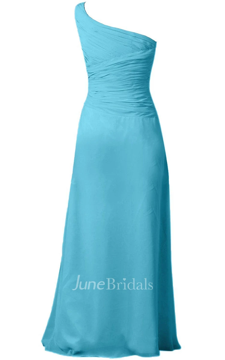 One-shoulder Ruched Chiffon A-line Gown With Bow